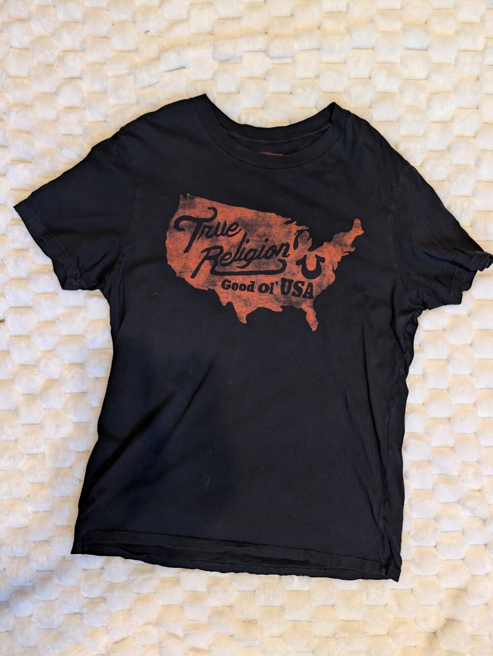 True Religion Black USA Map Horseshoe Graphic Tee Shirt Size Large